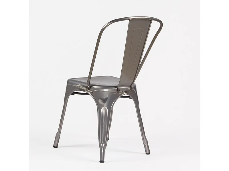 Lot de 4 chaises en métal brut aspect galvanisé - Style industriel