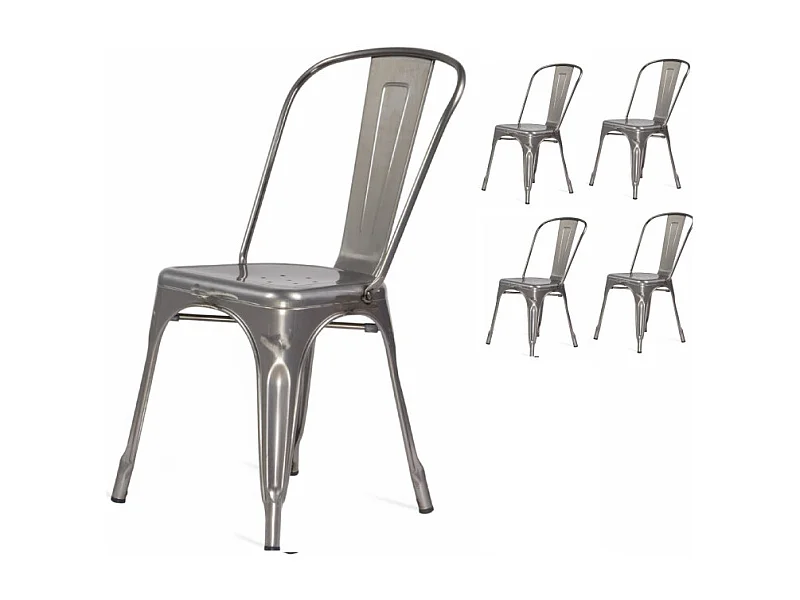 Lot de 4 chaises en métal brut aspect galvanisé - Style industriel