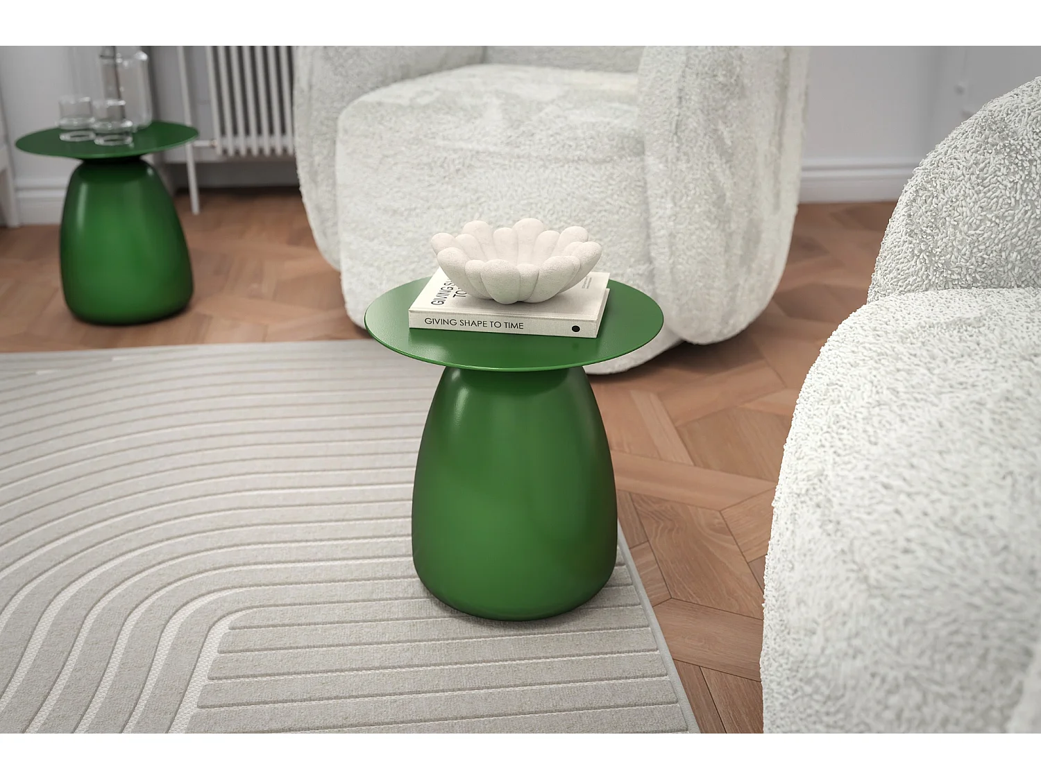 Stolik drewniany różne kolory Kayani Baobab 34, śr. 32,5 cm, groszkowa zieleń