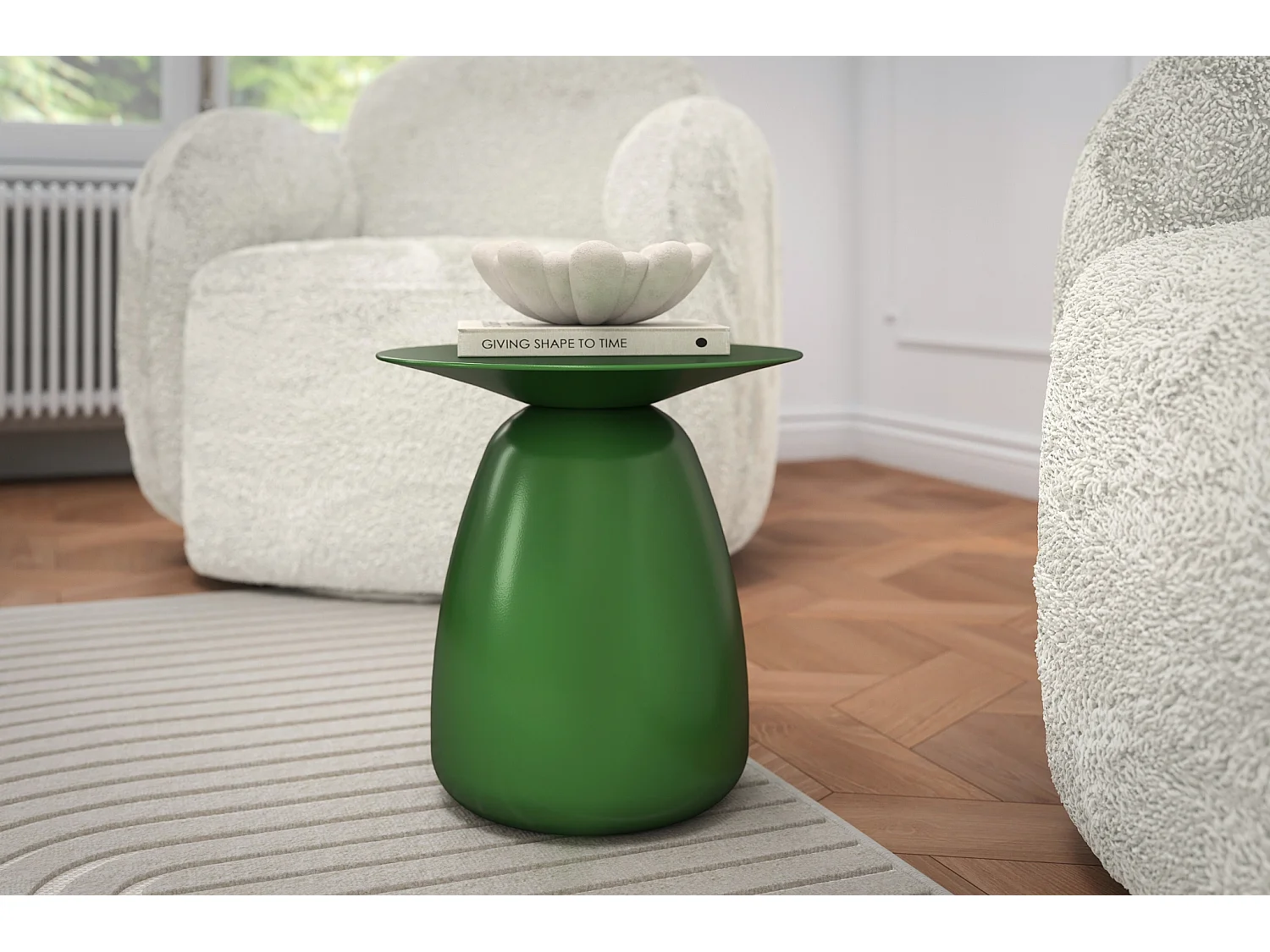 Stolik drewniany różne kolory Kayani Baobab 34, śr. 32,5 cm, groszkowa zieleń