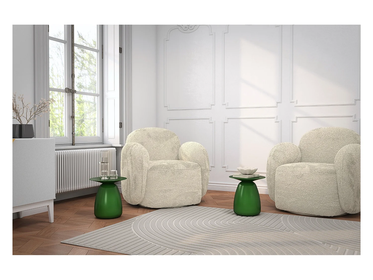 Table d'appoint / Table de nuit en bois de hêtre Kayani Baobab34, hauteur 34 cm / Vert
