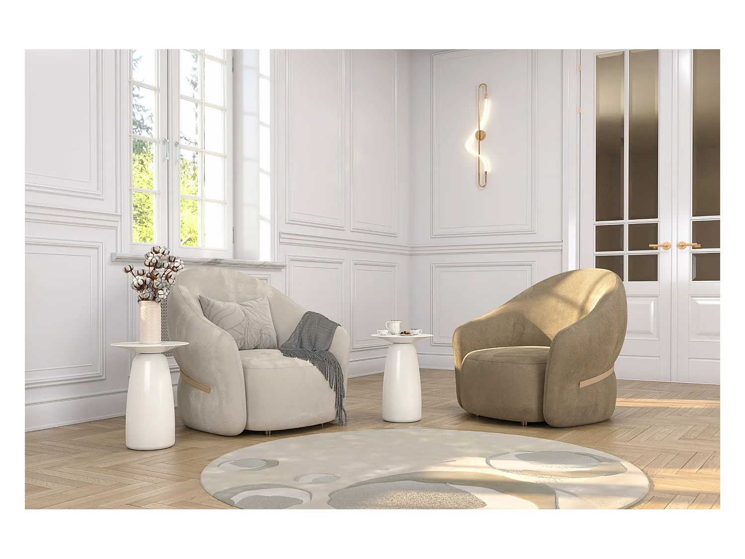 Table d'appoint / Table de nuit en bois de hêtre Kayani Baobab44, hauteur 44 cm / Blanche RAL