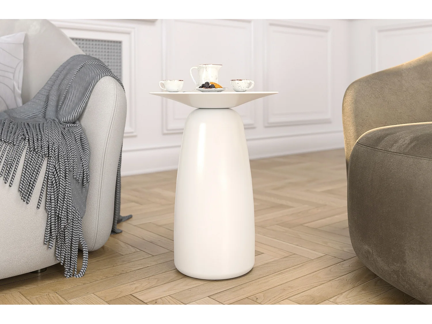 Beistelltisch Baobab44, ovaler tischplatte, buche - lackiert, vollflächiges weiß (ral 9003)