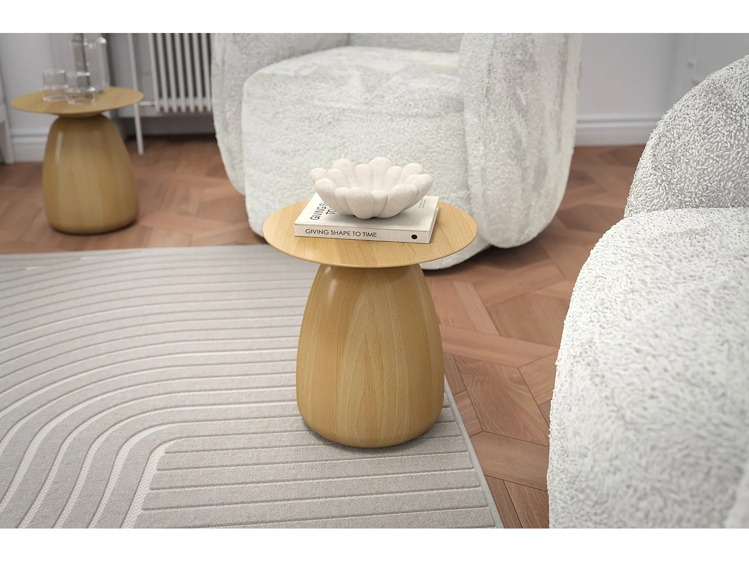 Stolik drewniany różne kolory Kayani Baobab 34, śr. 32,5 cm, lakier naturalny