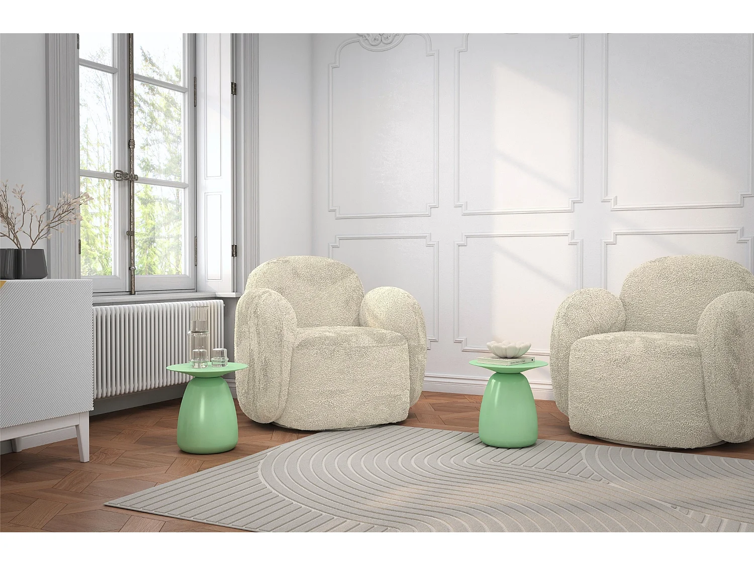 Stolik drewniany różne kolory Kayani Baobab 34, śr. 32,5 cm, pudrowa zieleń