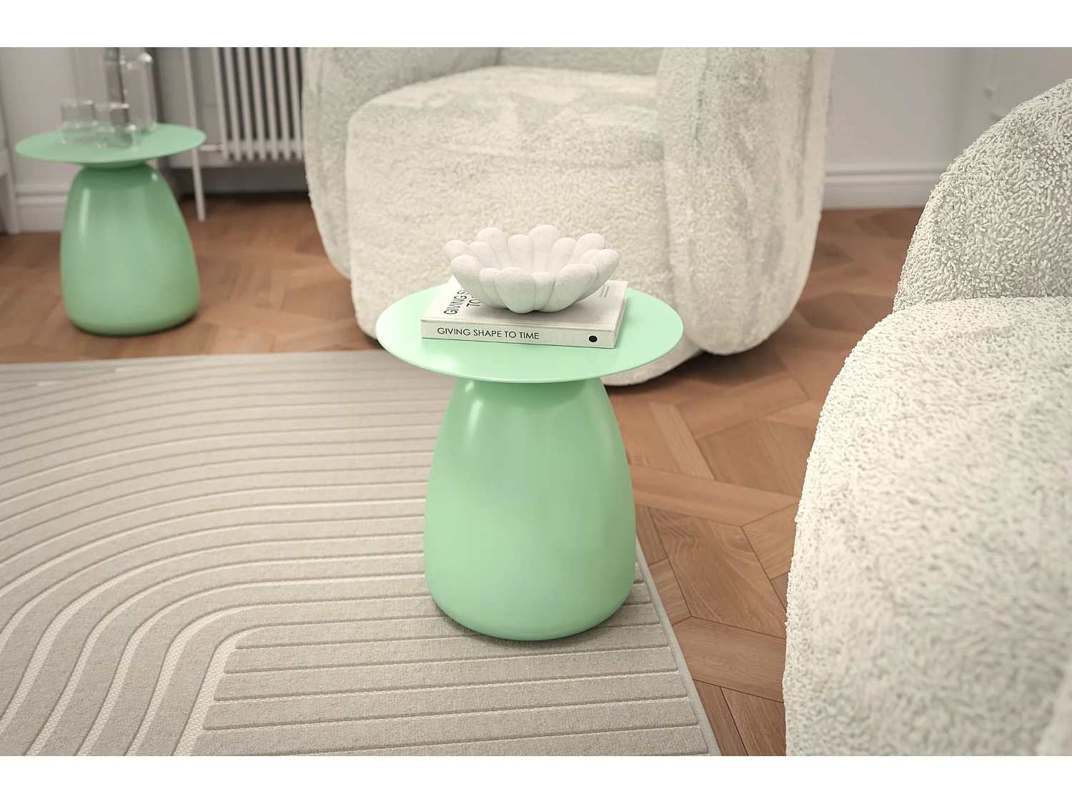 Stolik drewniany różne kolory Kayani Baobab 34, śr. 32,5 cm, pudrowa zieleń