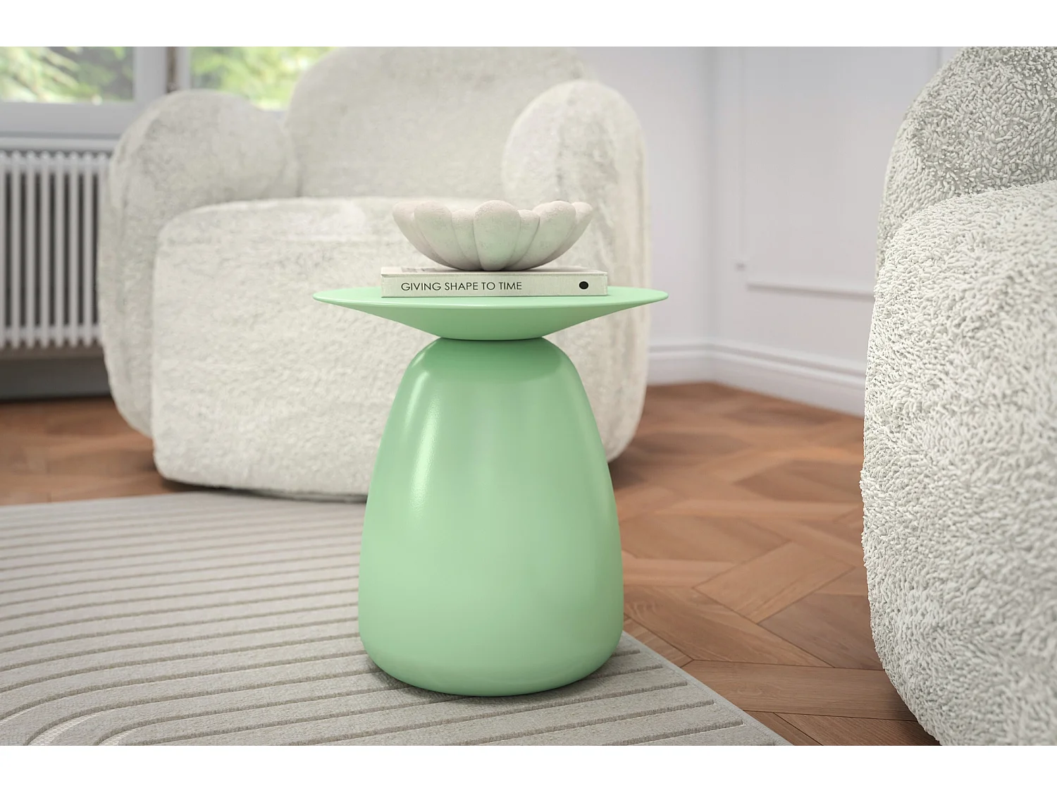 Stolik drewniany różne kolory Kayani Baobab 34, śr. 32,5 cm, pudrowa zieleń