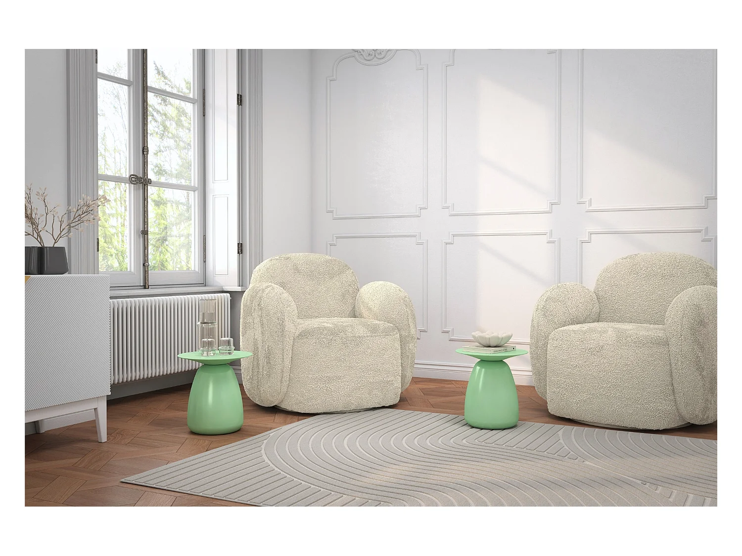 Table d'appoint / Table de nuit en bois de hêtre Kayani Baobab34, hauteur 34 cm / Vert poudré