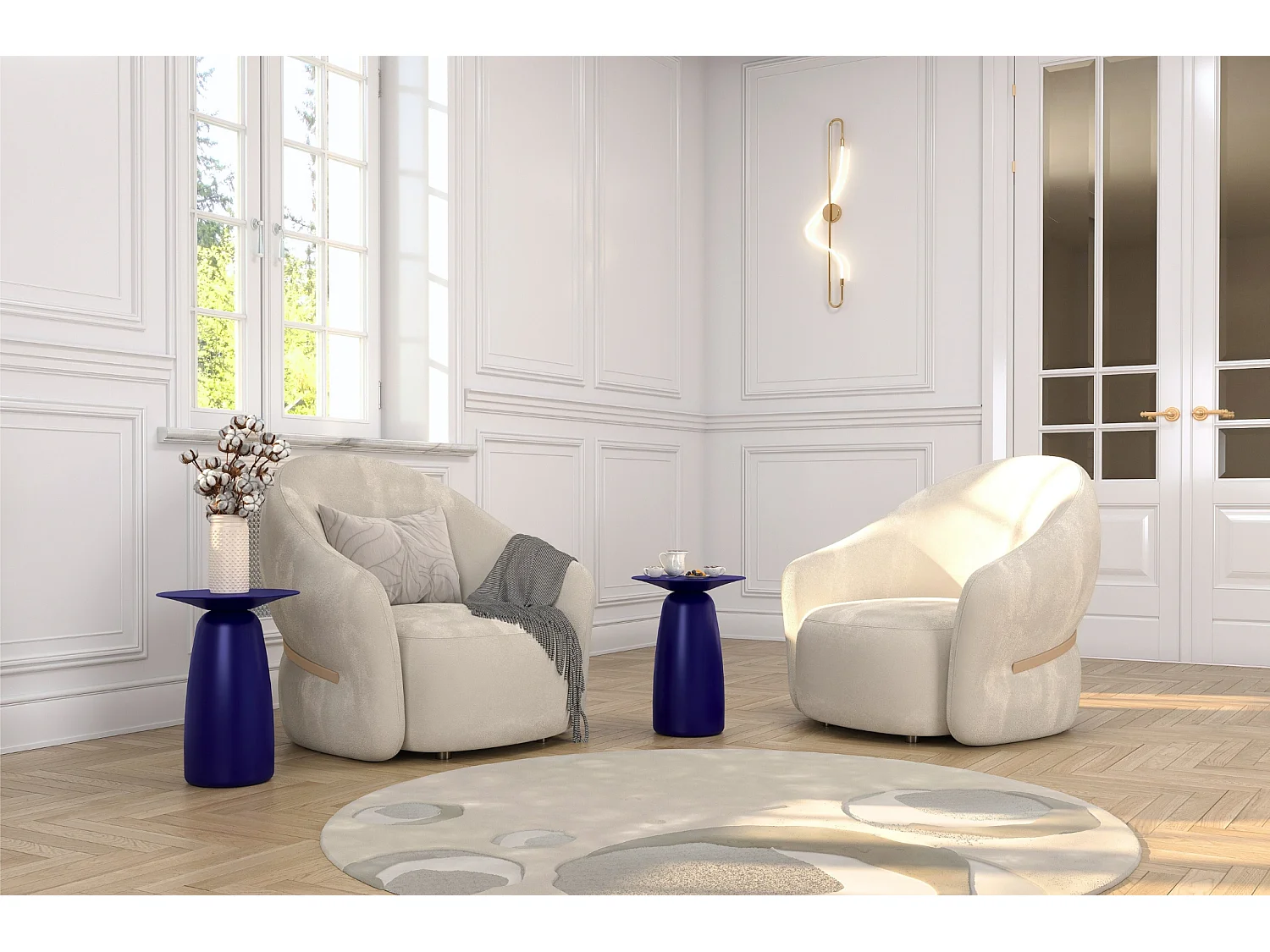 Stolik drewniany różne kolory Kayani Baobab 44, śr. 32,5 cm, granat szlachetny