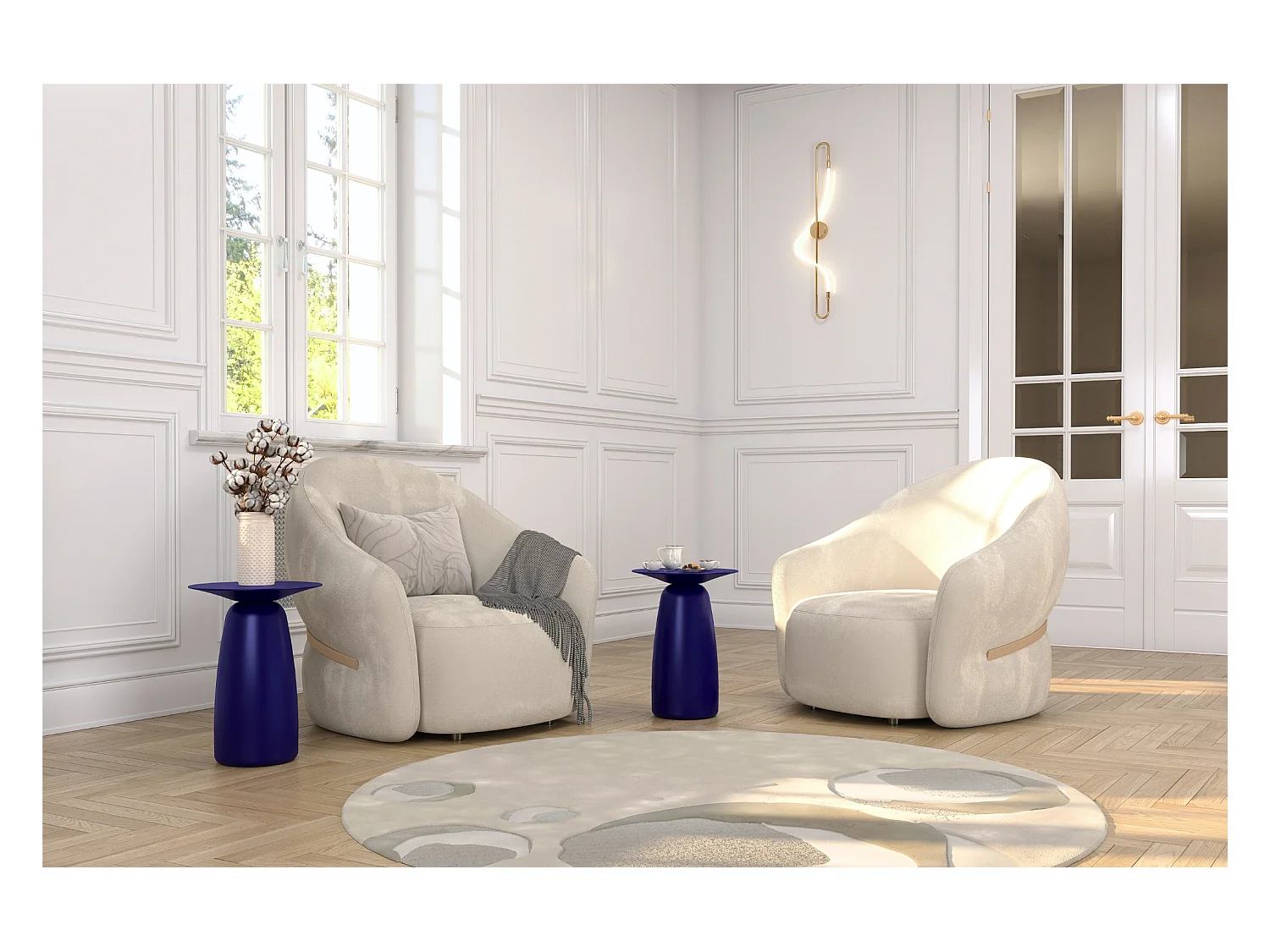 Table d'appoint / Table de nuit en bois de hêtre Kayani Baobab44, hauteur 44 cm / Bleu marine