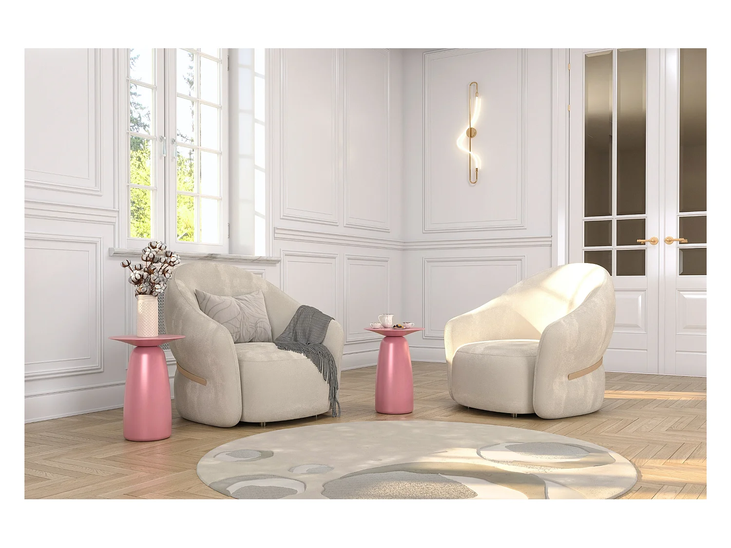 Table d'appoint / Table de nuit en bois de hêtre Kayani Baobab44, hauteur 44 cm / Rose poudré