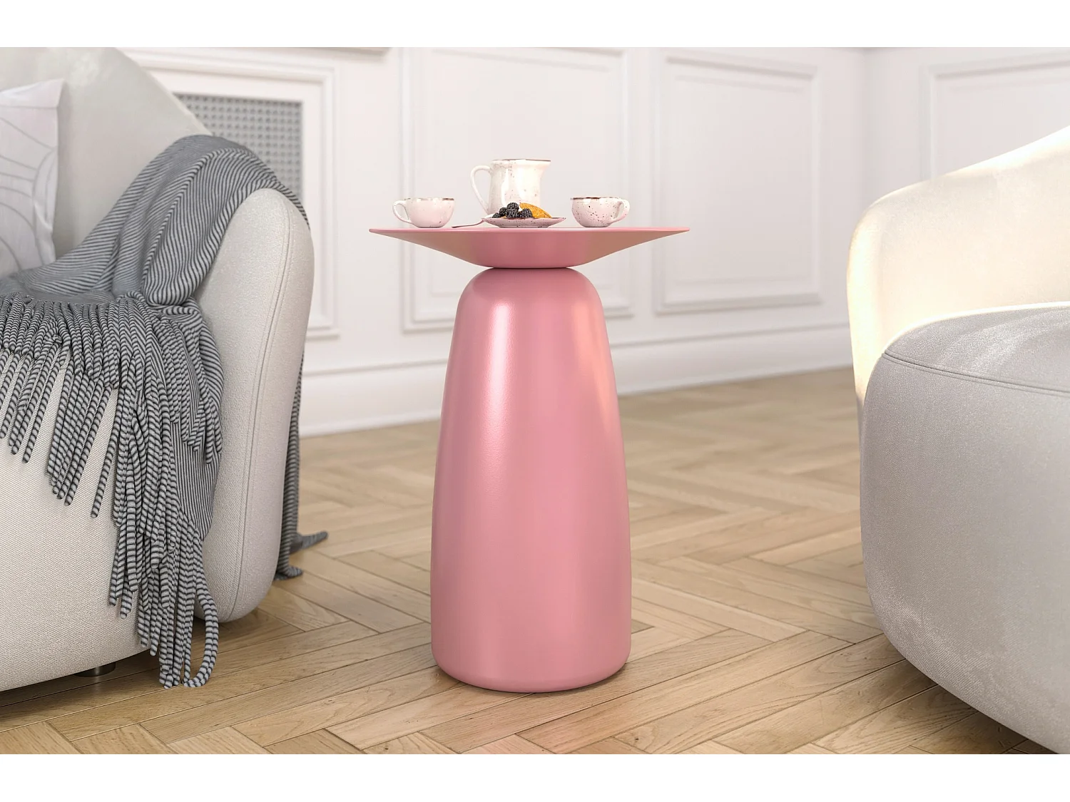 Table d'appoint / Table de nuit en bois de hêtre Kayani Baobab44, hauteur 44 cm / Rose poudré