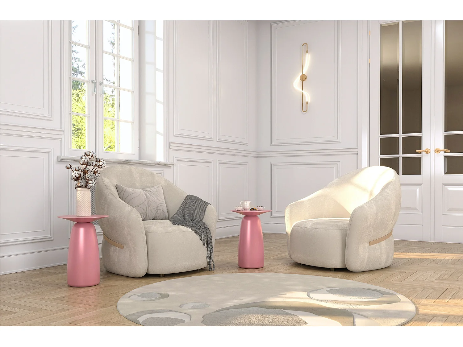 Stolik drewniany różne kolory Kayani Baobab 44, śr. 32,5 cm, pudrowy róż