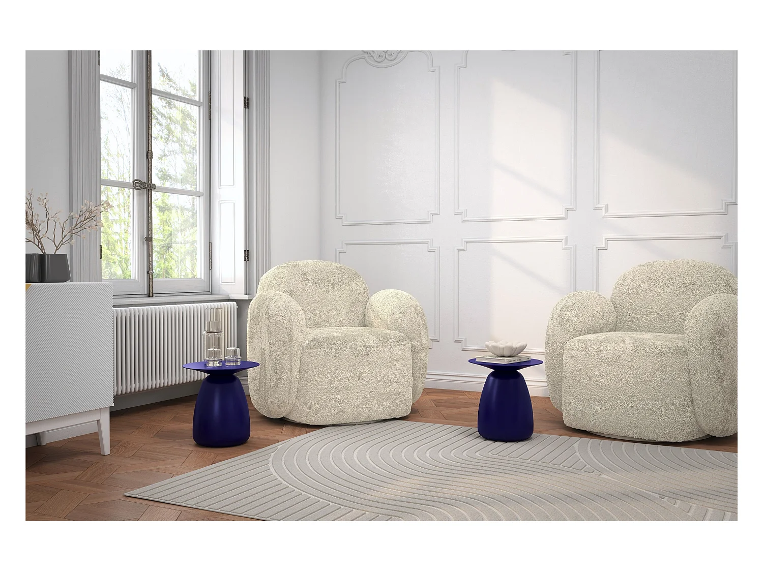 Table d'appoint / Table de nuit en bois de hêtre Kayani Baobab34, hauteur 34 cm / Bleu marine