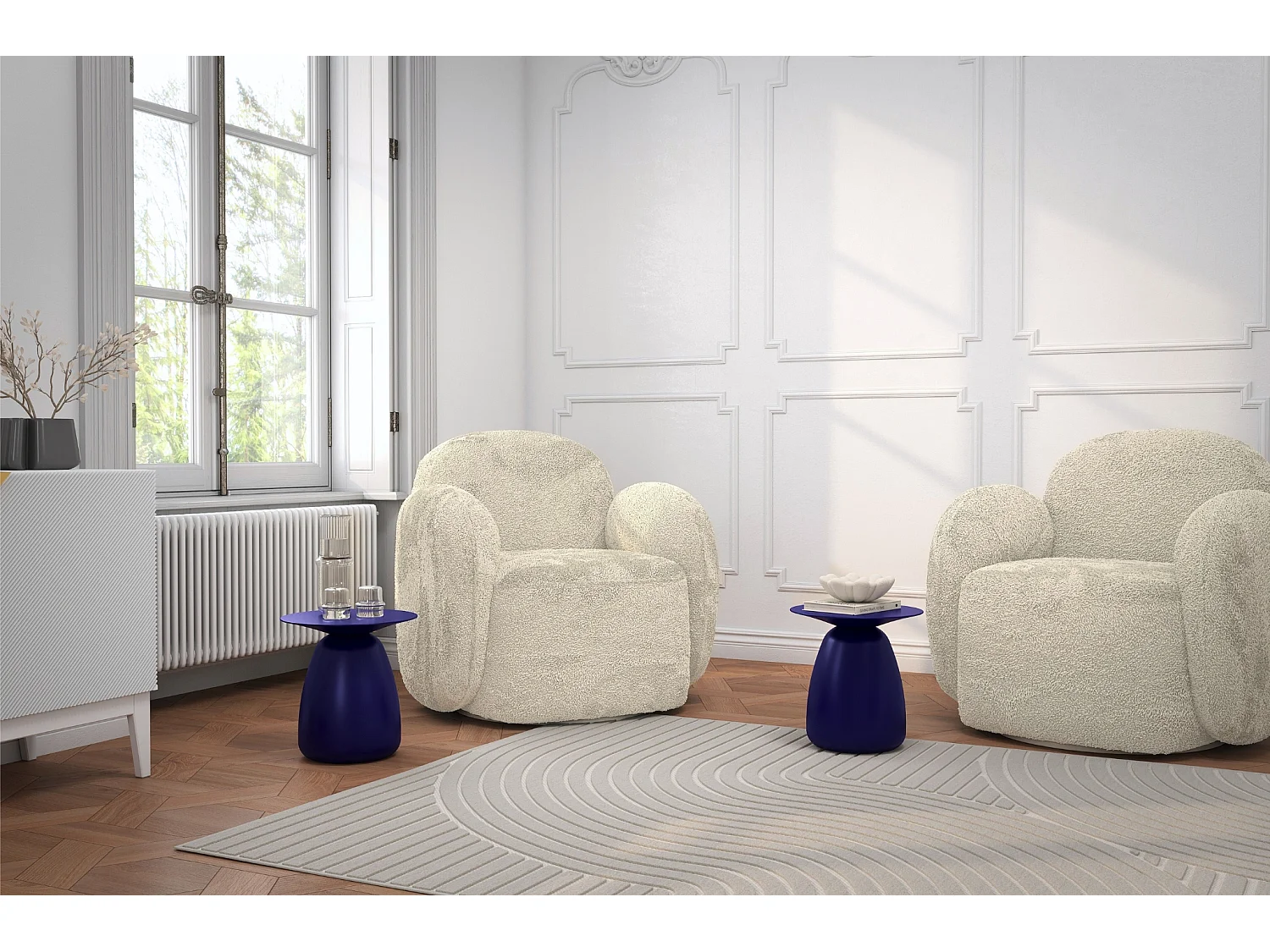 Stolik drewniany różne kolory Kayani Baobab 34, śr. 32,5 cm, granat szlachetny