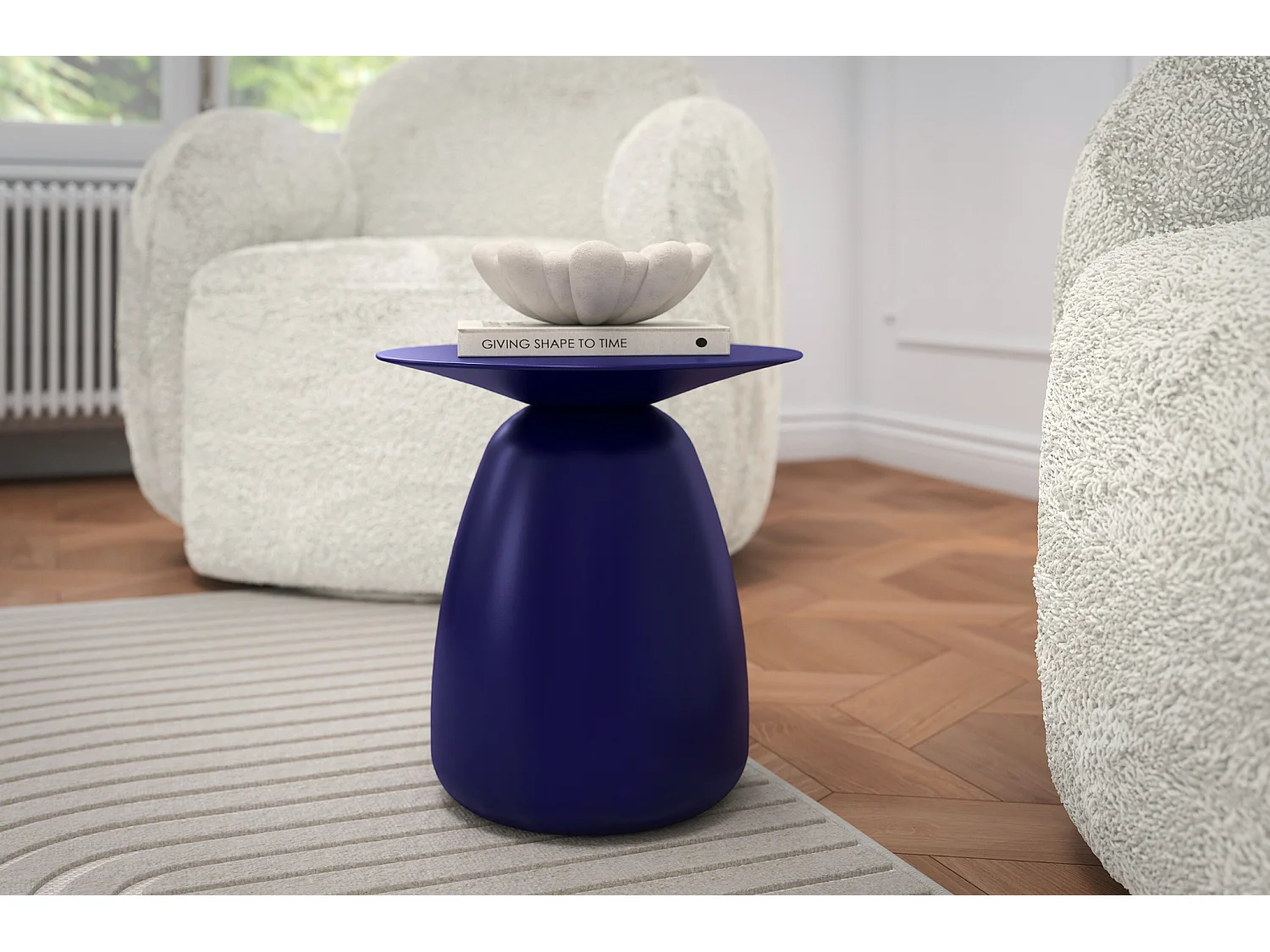 Stolik drewniany różne kolory Kayani Baobab 34, śr. 32,5 cm, granat szlachetny
