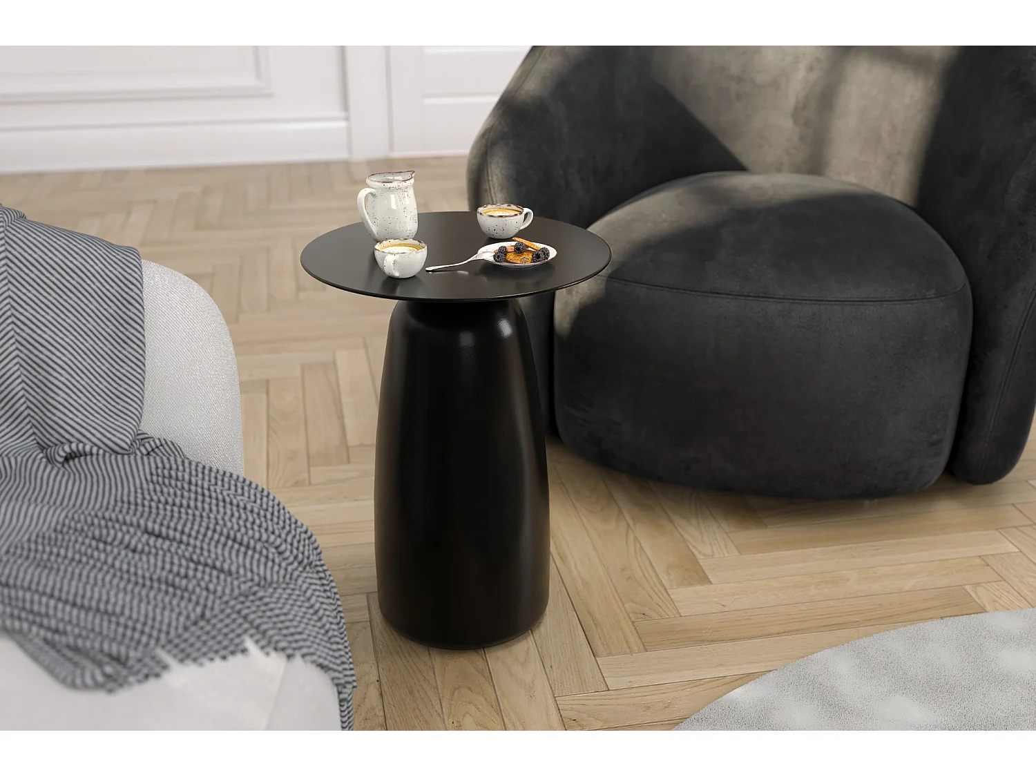 Stolik drewniany różne kolory Kayani Baobab 44, śr. 32,5 cm, czarny