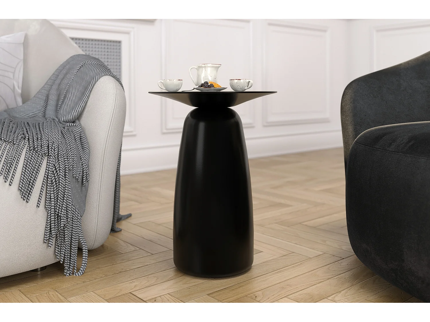 Stolik drewniany różne kolory Kayani Baobab 44, śr. 32,5 cm, czarny