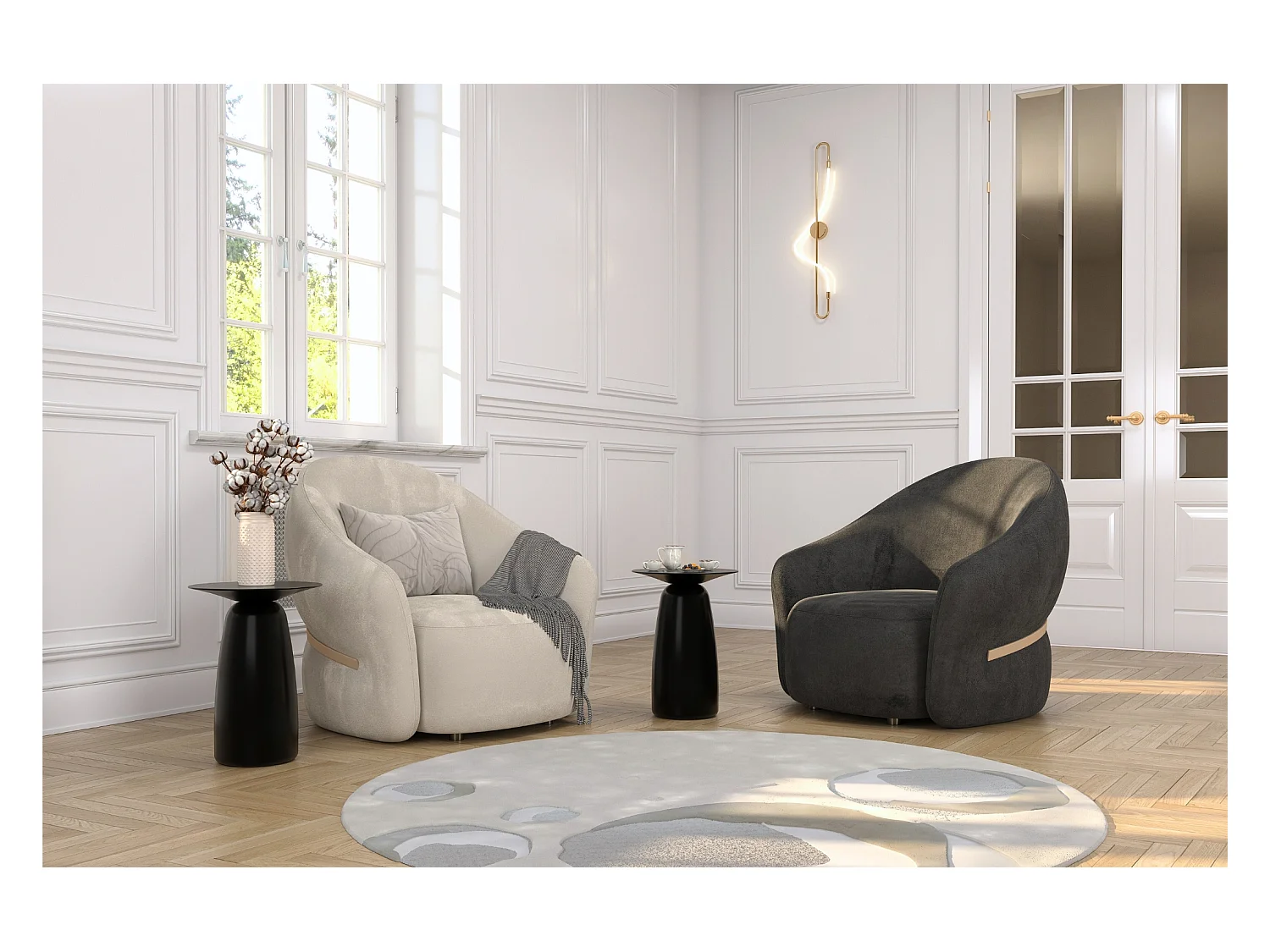 Table d'appoint / Table de nuit en bois de hêtre Kayani Baobab44, hauteur 44 cm / Noire