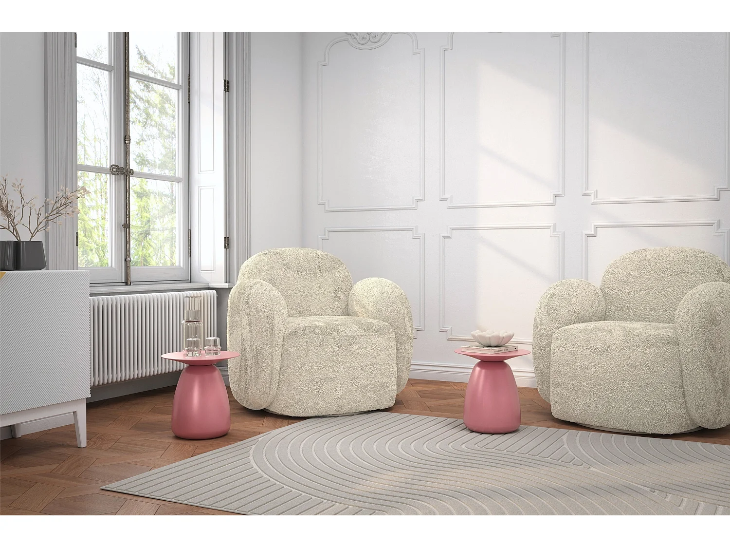 Stolik drewniany różne kolory Kayani Baobab 34, śr. 32,5 cm, pudrowy róż