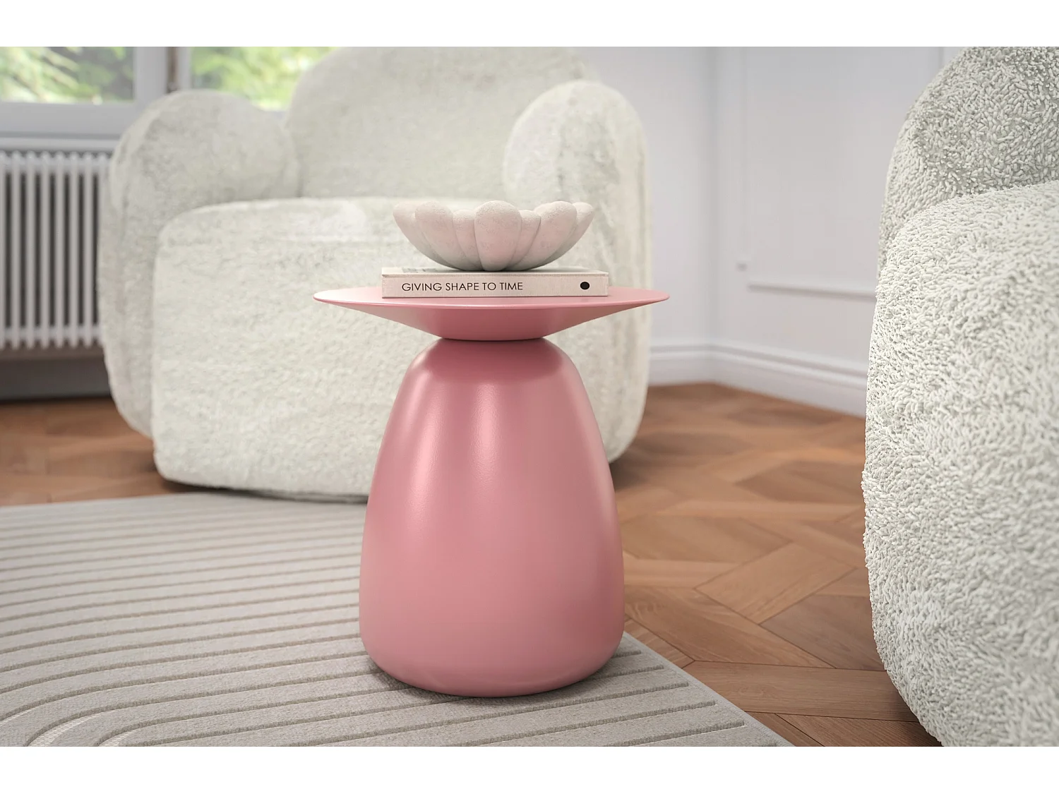 Stolik drewniany różne kolory Kayani Baobab 34, śr. 32,5 cm, pudrowy róż