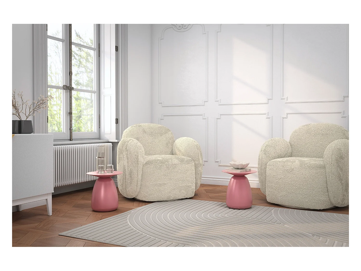 Table d'appoint / Table de nuit en bois de hêtre Kayani Baobab34, hauteur 34 cm / Rose poudré