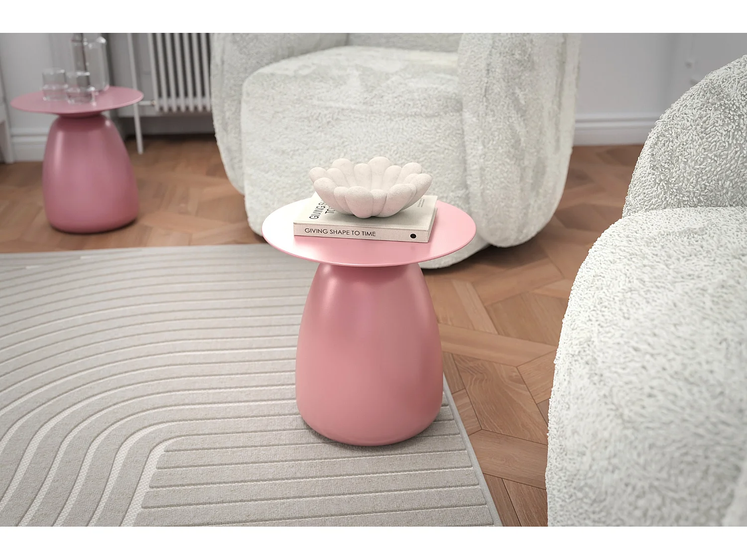 Table d'appoint / Table de nuit en bois de hêtre Kayani Baobab34, hauteur 34 cm / Rose poudré