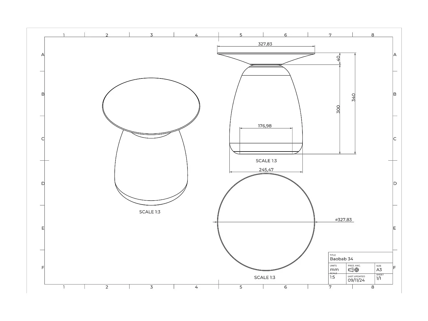 Table d'appoint / Table de nuit en bois de hêtre Kayani Baobab34, hauteur 34 cm / Rose poudré