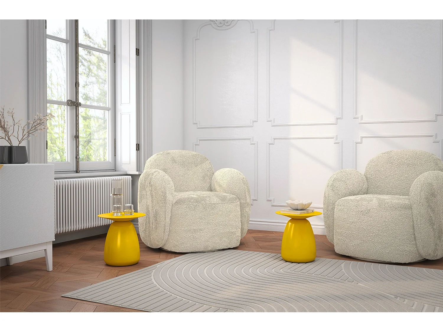 Stolik drewniany różne kolory Kayani Baobab 34, śr. 32,5 cm, żółty