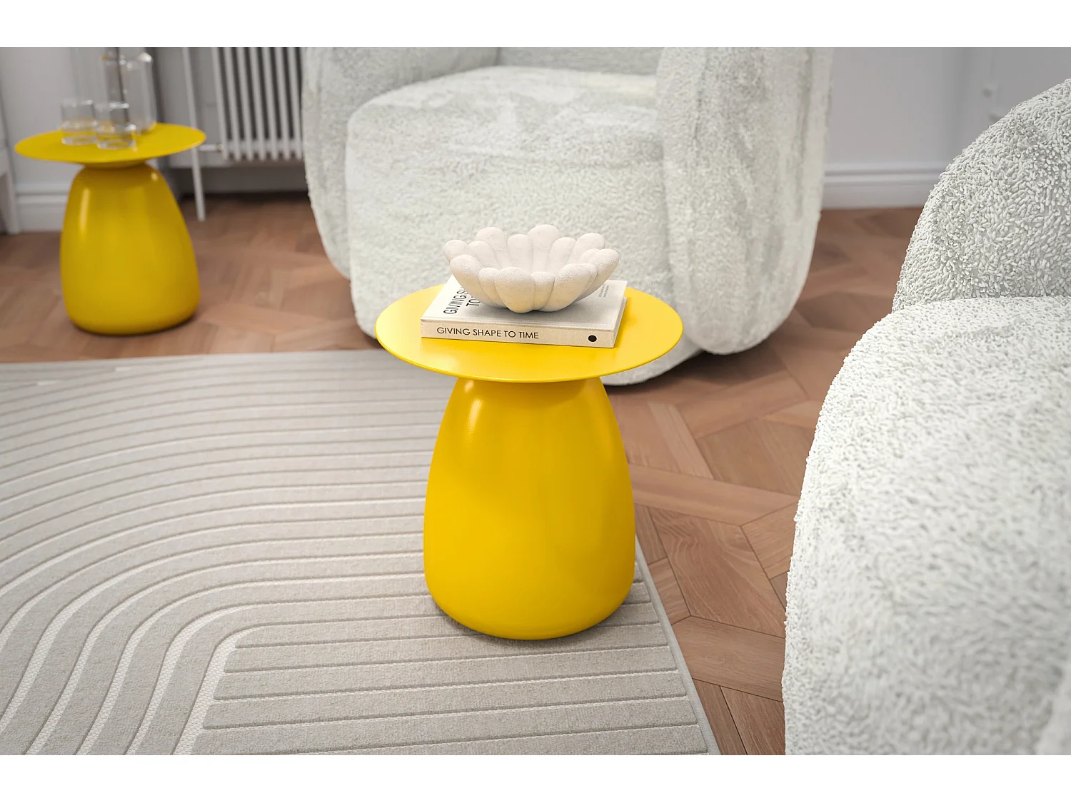 Stolik drewniany różne kolory Kayani Baobab 34, śr. 32,5 cm, żółty