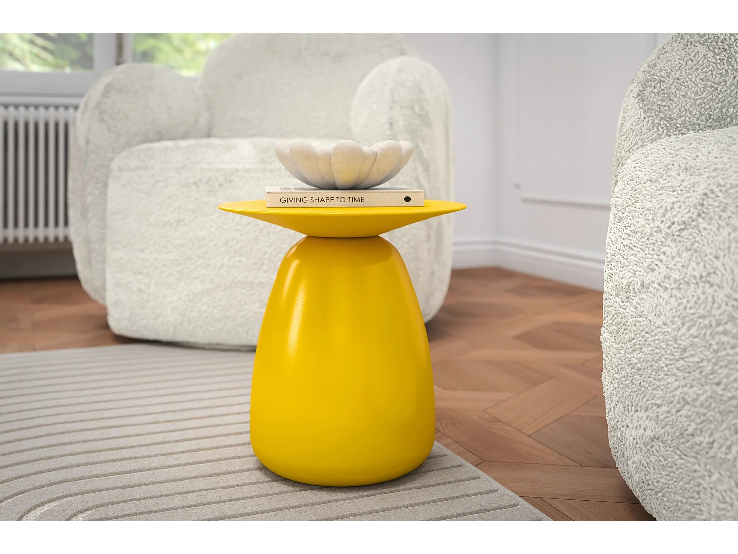 Stolik drewniany różne kolory Kayani Baobab 34, śr. 32,5 cm, żółty