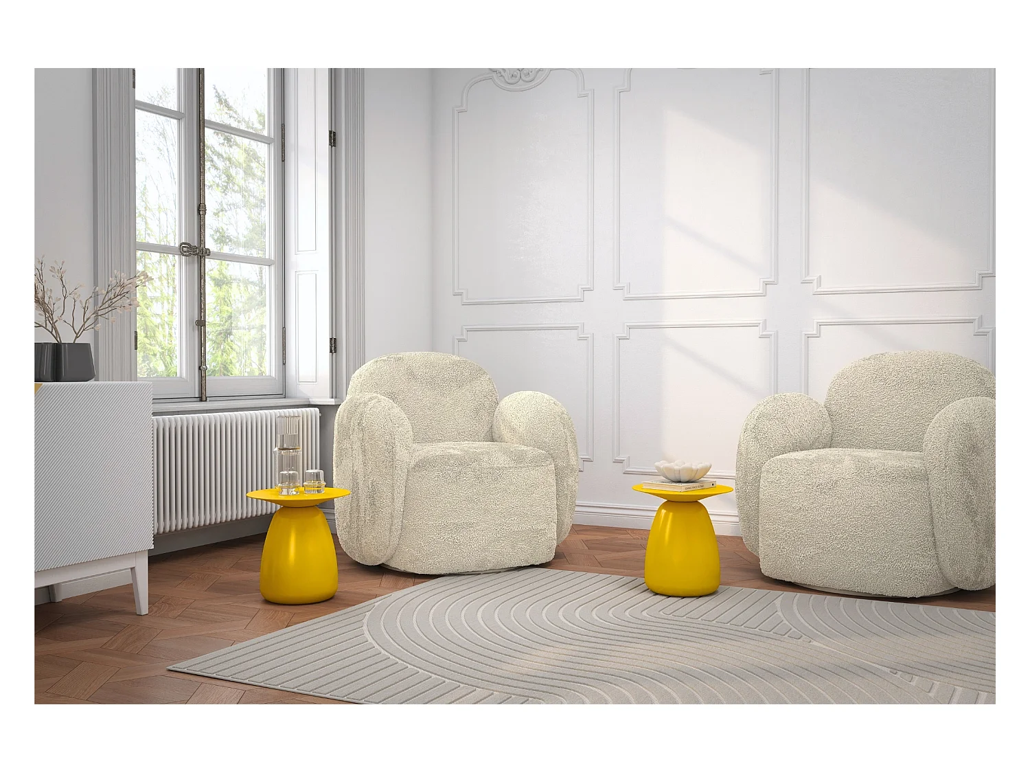 Table d'appoint / Table de nuit en bois de hêtre Kayani Baobab34, hauteur 34 cm / Jaune
