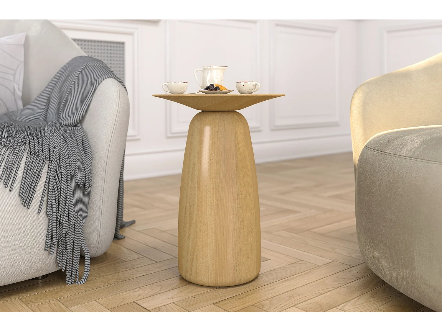 Table d'appoint / Table de nuit en bois de hêtre Kayani Baobab44, hauteur 44 cm / Naturelle