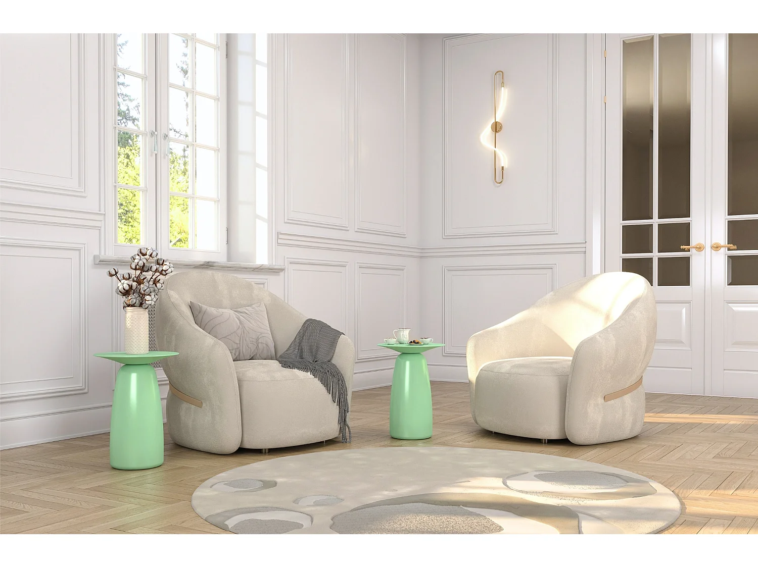 Stolik drewniany różne kolory Kayani Baobab 44, śr. 32,5 cm, pudrowa zieleń