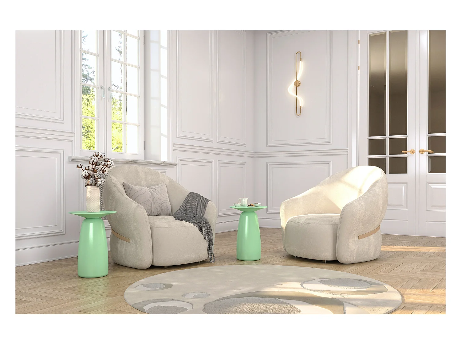 Table d'appoint / Table de nuit en bois de hêtre Kayani Baobab44, hauteur 44 cm / Vert poudré