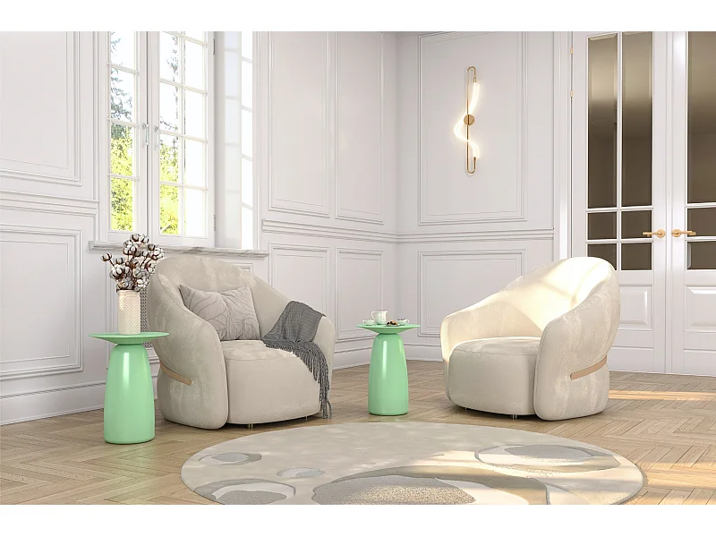 Stolik drewniany różne kolory Kayani Baobab 44, śr. 32,5 cm, pudrowa zieleń