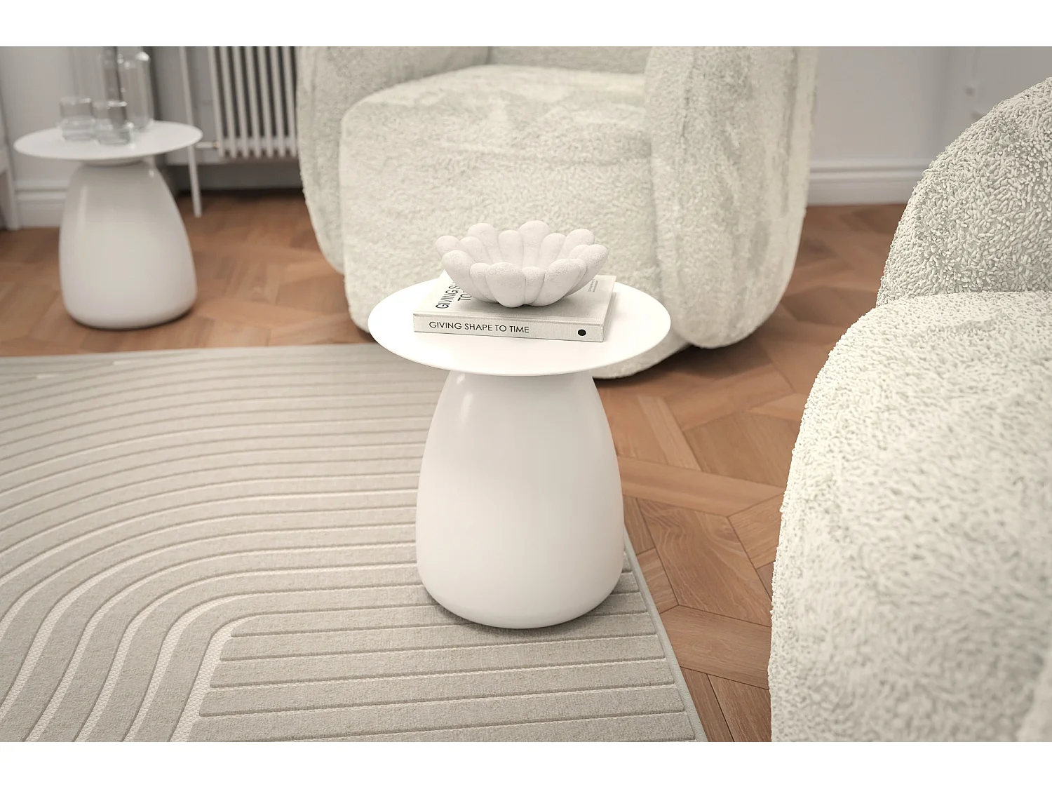 Stolik drewniany różne kolory Kayani Baobab 34, śr. 32,5 cm, biały ral