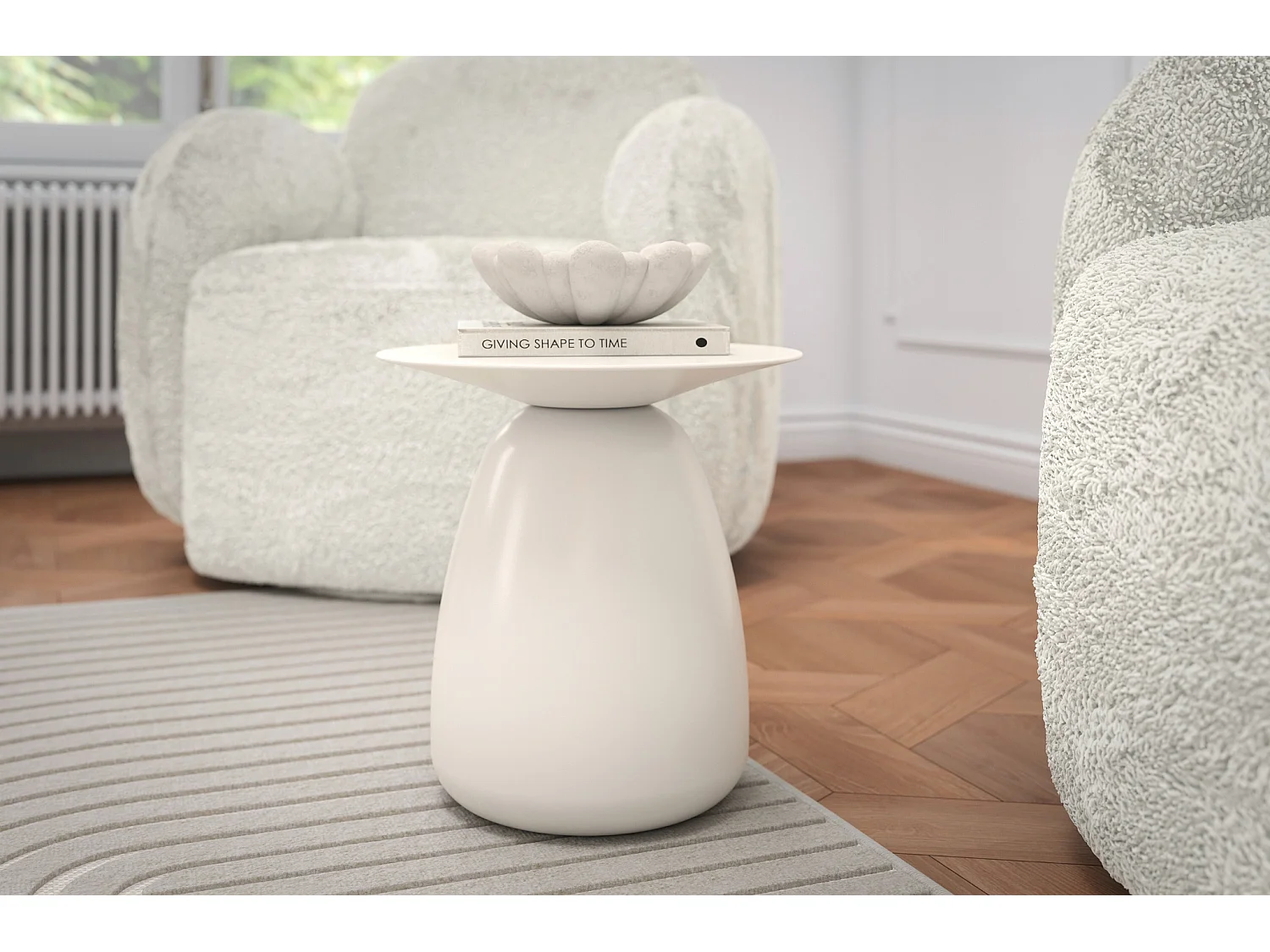 Stolik drewniany różne kolory Kayani Baobab 34, śr. 32,5 cm, biały ral