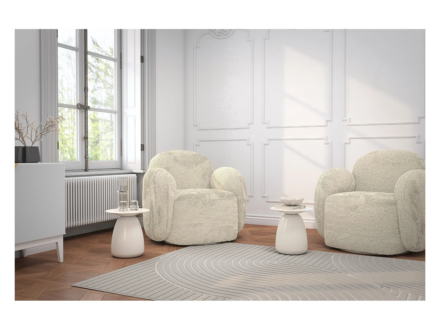 Table d'appoint / Table de nuit en bois de hêtre Kayani Baobab34, hauteur 34 cm / Blanche RAL