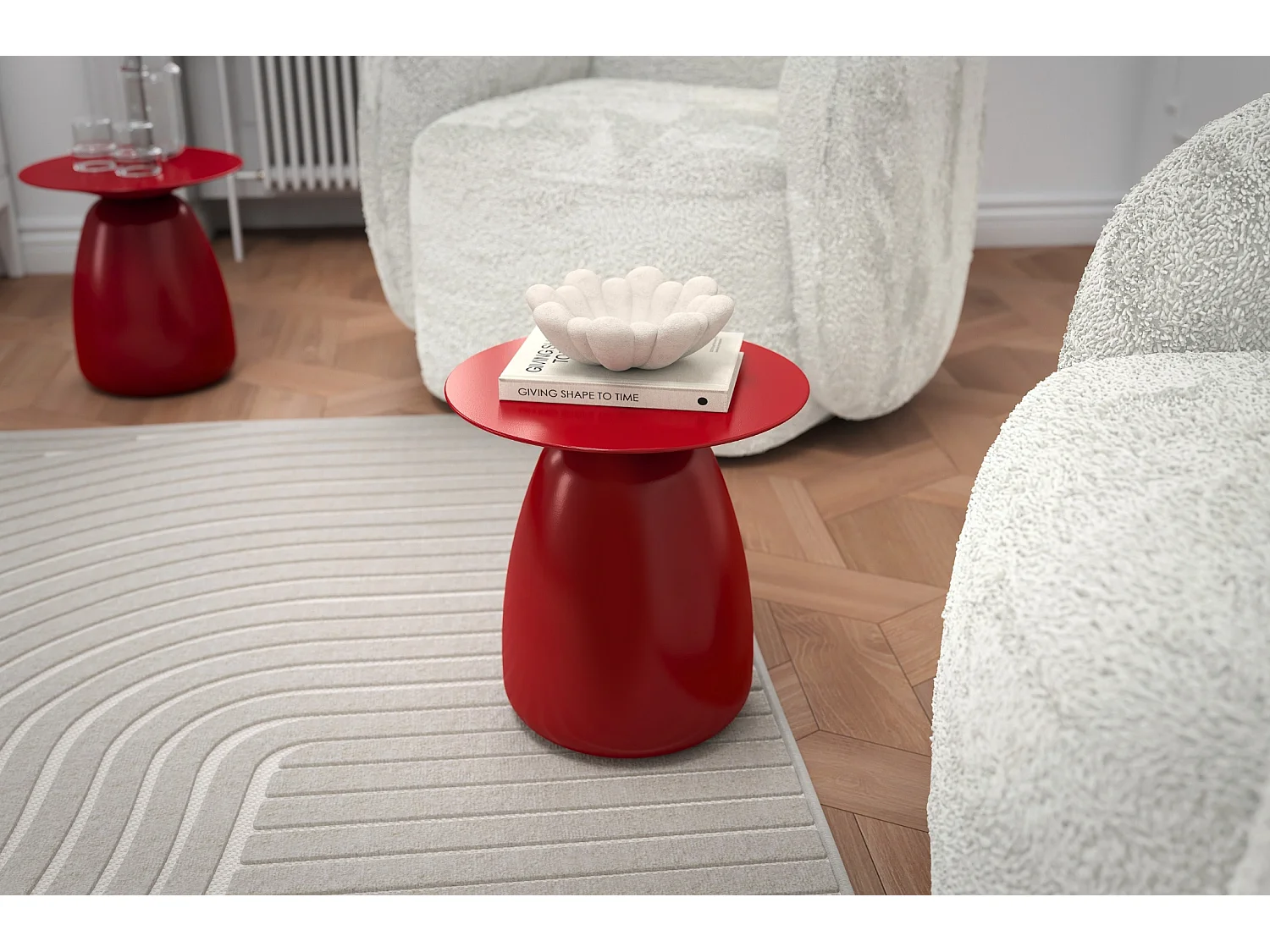 Stolik drewniany różne kolory Kayani Baobab 34, śr. 32,5 cm, bordowy