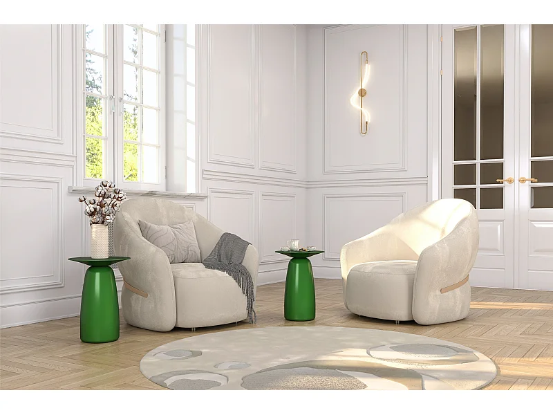 Stolik drewniany różne kolory Kayani Baobab 44, śr. 32,5 cm, groszkowa zieleń