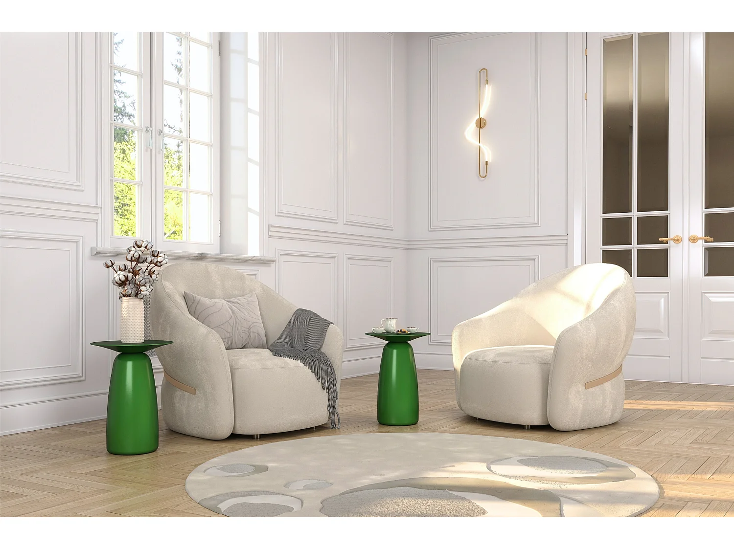 Stolik drewniany różne kolory Kayani Baobab 44, śr. 32,5 cm, groszkowa zieleń