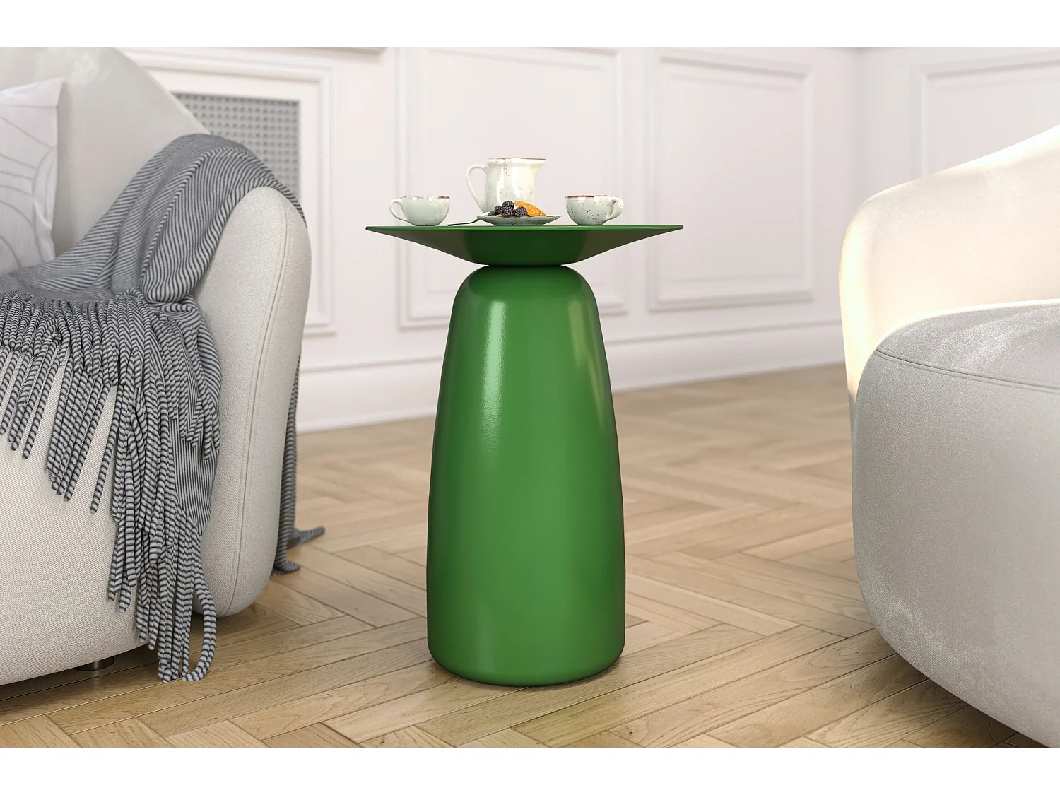 Stolik drewniany różne kolory Kayani Baobab 44, śr. 32,5 cm, groszkowa zieleń