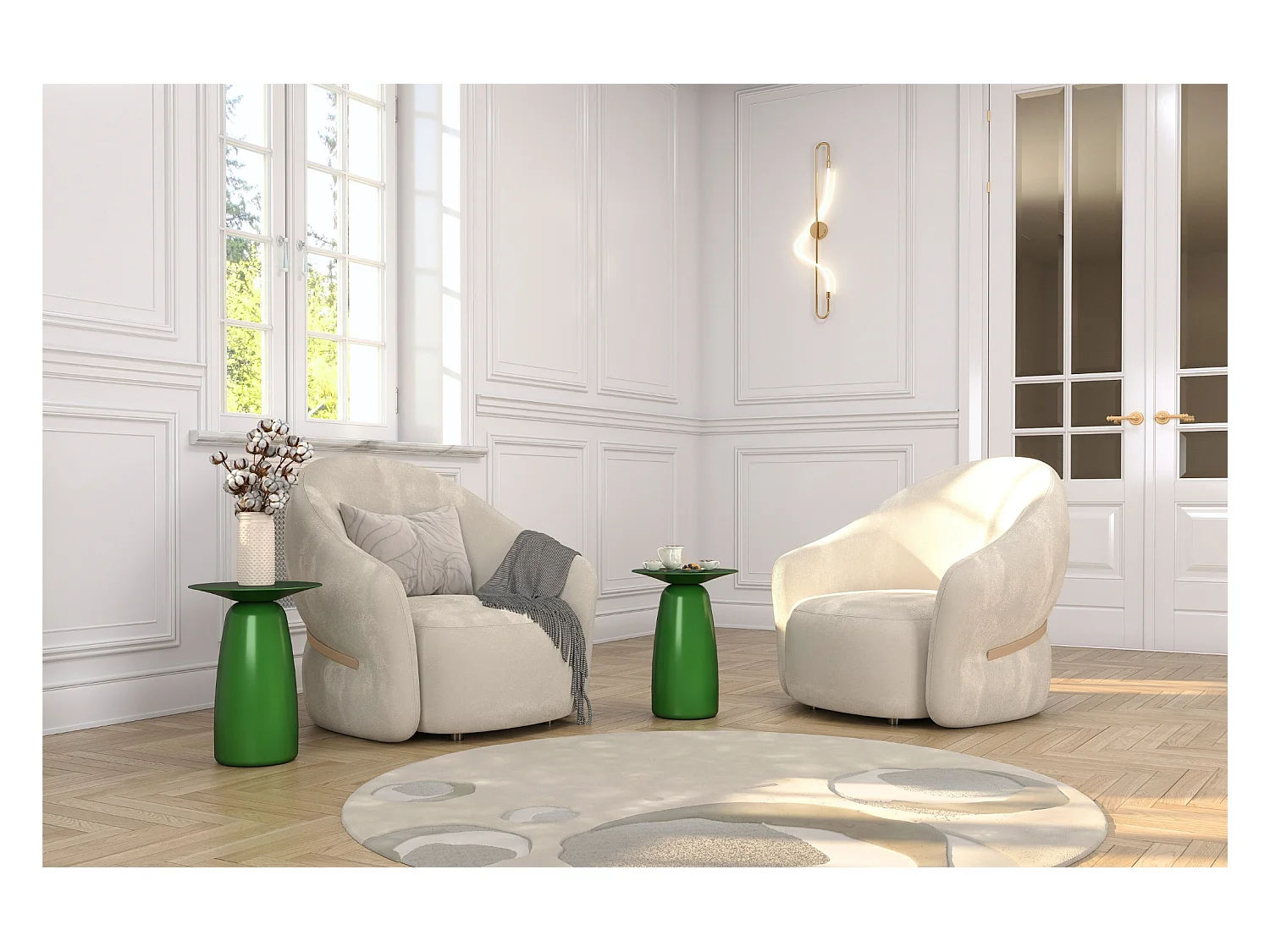 Table d'appoint / Table de nuit en bois de hêtre Kayani Baobab44, hauteur 44 cm / Vert