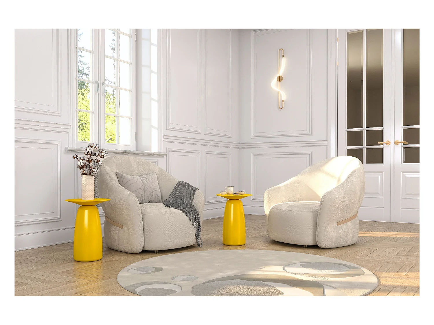 Table d'appoint / Table de nuit en bois de hêtre Kayani Baobab44, hauteur 44 cm / Jaune