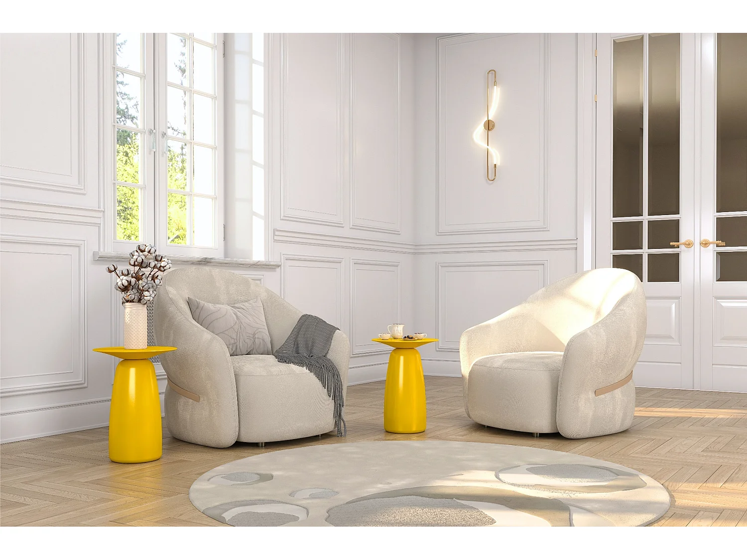 Table d'appoint / Table de nuit en bois de hêtre Kayani Baobab44, hauteur 44 cm / Jaune