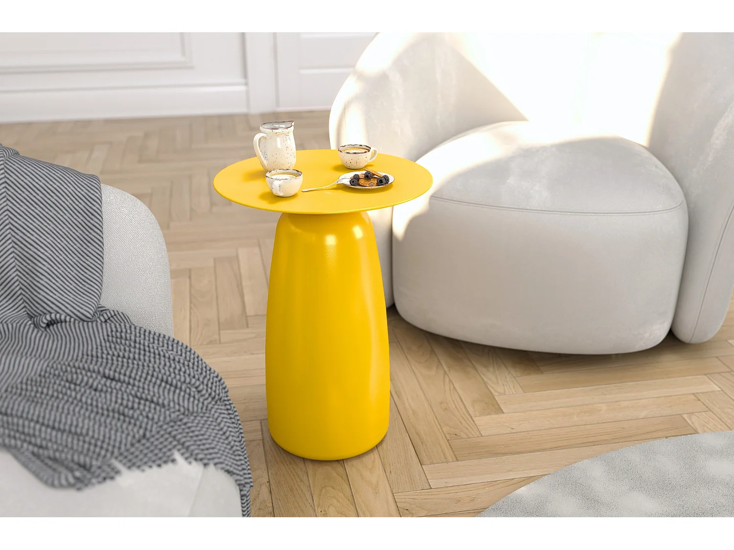 Table d'appoint / Table de nuit en bois de hêtre Kayani Baobab44, hauteur 44 cm / Jaune