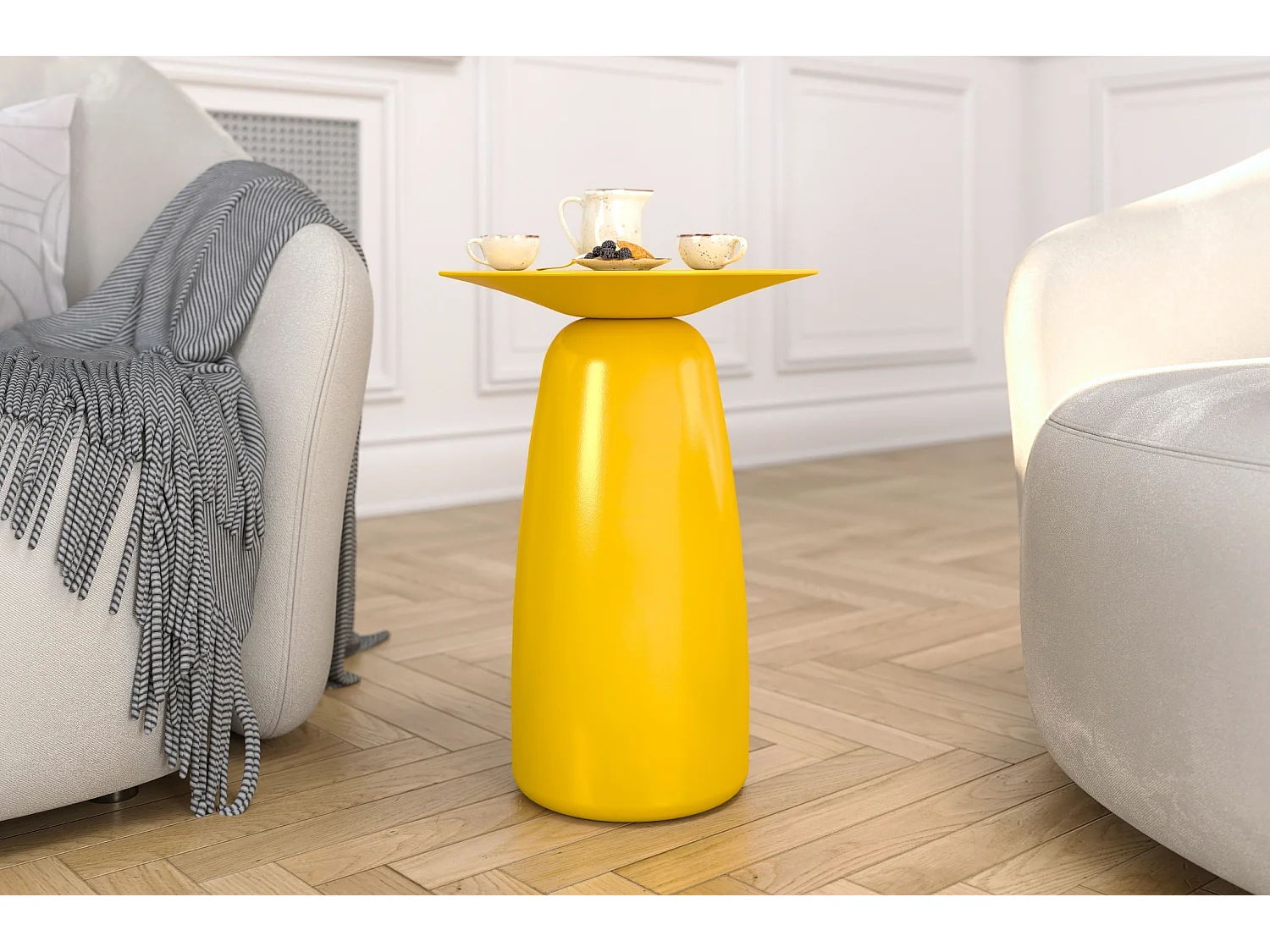 Table d'appoint / Table de nuit en bois de hêtre Kayani Baobab44, hauteur 44 cm / Jaune