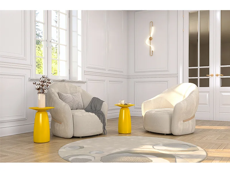 Table d'appoint / Table de nuit en bois de hêtre Kayani Baobab44, hauteur 44 cm / Jaune