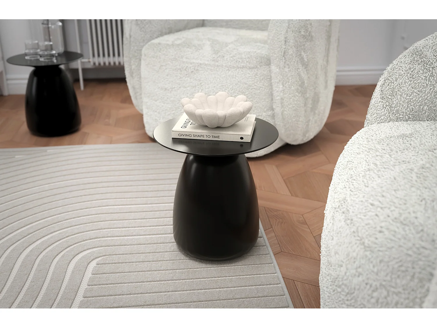 Stolik drewniany różne kolory Kayani Baobab 34, śr. 32,5 cm, czarny